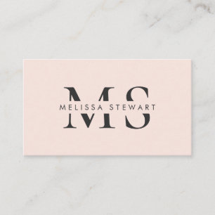 Carte De Visite Élégant monogramme moderne rose pâle professionnel