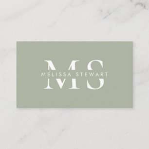 Carte De Visite Élégant monogramme moderne sauge vert professionne