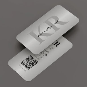 Carte De Visite Élégant Monogramme moderne Silver Professional