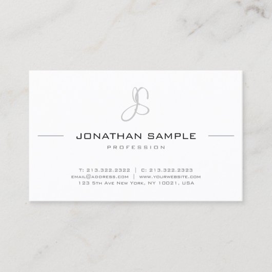 Carte De Visite Élégant Monogramme Moderne Simple Chic Professionn (Devant)