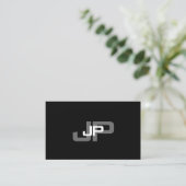 Carte De Visite Élégant Monogramme noir blanc Modèle simple (Debout devant)