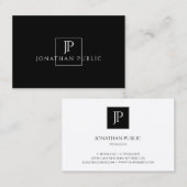 Carte De Visite Élégant Monogramme Noir Blanc Moderne Plaine (Devant / Derrière)