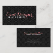 Carte De Visite Élégant monogramme noir Damas florales (Devant / Derrière)