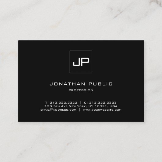 Carte De Visite Élégant Monogramme Noir Et Blanc Professionnel Hau (Devant)