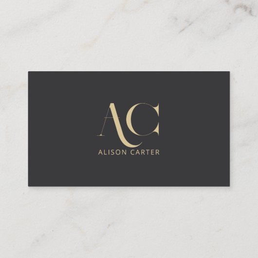 Carte De Visite Élégant Monogramme noir et or | Minimal moderne (Dos)