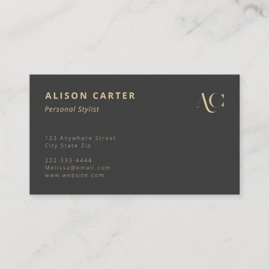 Carte De Visite Élégant Monogramme noir et or | Minimal moderne (Devant)