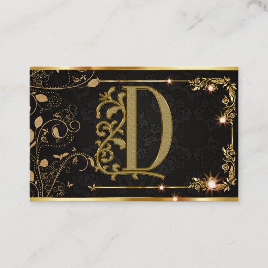 Carte De Visite Élégant Monogramme noir or luxe (Devant)