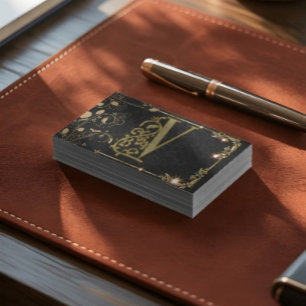 Carte De Visite Élégant Monogramme noir or luxe