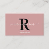 Carte De Visite Élégant Monogramme Nom du script initial Dusty ros (Devant)