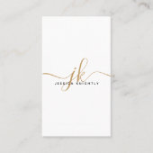 Carte De Visite Élégant Monogramme Or Blanc Initiales de script (Devant)