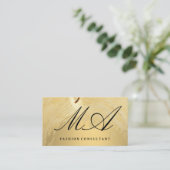 Carte De Visite Élégant monogramme | Or brossé | Grain de bois (Debout devant)