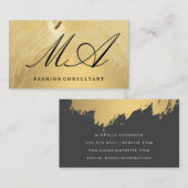 Carte De Visite Élégant monogramme | Or brossé | Grain de bois (Devant / Derrière)
