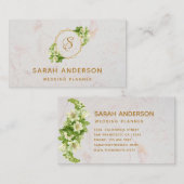 Carte De Visite Élégant Monogramme Or Lys Blanc Marbre (Devant / Derrière)