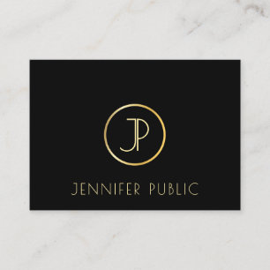 Carte De Visite Élégant Monogramme Or moderne Modèle noir Top