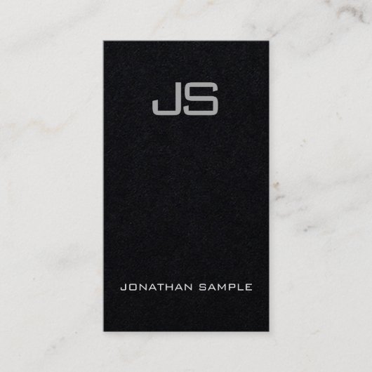 Carte De Visite Élégant Monogramme Premium Noir Unique Vertical (Devant)