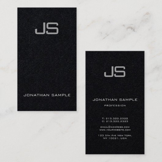 Carte De Visite Élégant Monogramme Premium Noir Unique Vertical (Devant / Derrière)