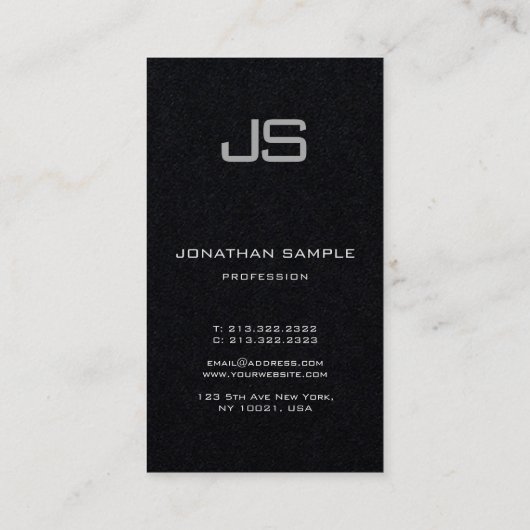 Carte De Visite Élégant Monogramme Premium Noir Unique Vertical (Dos)
