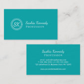 Carte De Visite Élégant Monogramme professionnel de script Turquoi (Devant / Derrière)