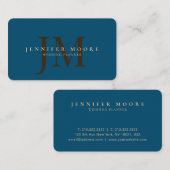 Carte De Visite Élégant Monogramme professionnel en or bleu clair (Devant / Derrière)