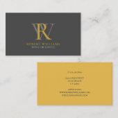 Carte De Visite Élégant Monogramme professionnel Gold Dark Grey (Devant / Derrière)