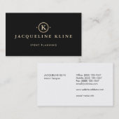 Carte De Visite Élégant Monogramme professionnel noir et or (Devant / Derrière)