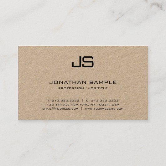 Carte De Visite Élégant Monogramme Real Kraft Papier Modèle modern (Dos)