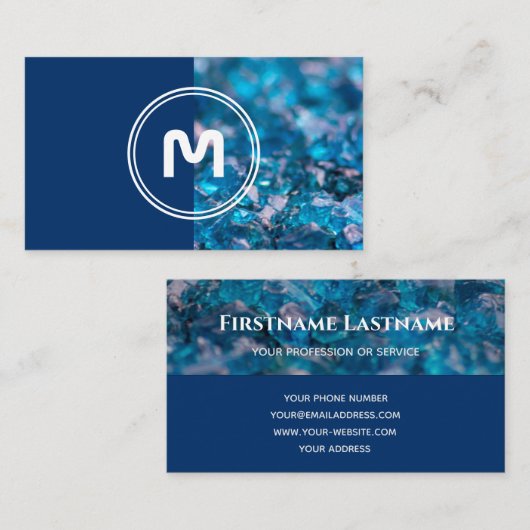 Carte De Visite Elégant monogramme saphir deux cristaux bleus de c (Devant / Derrière)