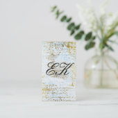 Carte De Visite Élégant Monogramme Script Gold Grunge Blue Texture (Debout devant)