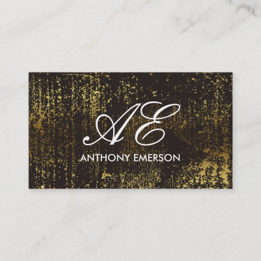 Carte De Visite Élégant Monogramme Script Or Grunge (Devant)