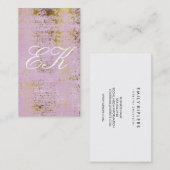 Carte De Visite Élégant Monogramme Script Or Grunge Rose (Devant / Derrière)