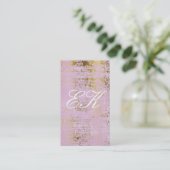 Carte De Visite Élégant Monogramme Script Or Grunge Rose (Debout devant)