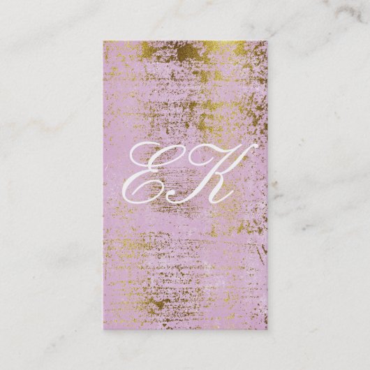 Carte De Visite Élégant Monogramme Script Or Grunge Rose (Devant)