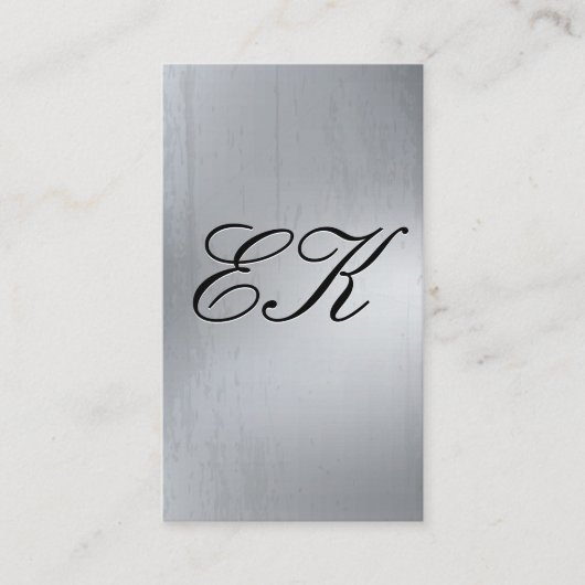 Carte De Visite Élégant Monogramme Script Silve Metal Shine Textur (Devant)
