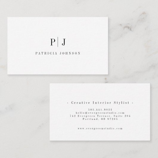 Carte De Visite Élégant Monogramme Simple Professionnel Minimalist (Devant / Derrière)