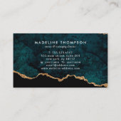 Carte De Visite Élégant Monogramme Turquoise vert Marbre Agate Géo (Dos)
