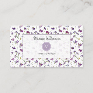 Carte De Visite Élégant Monogramme végétal floral mauve modern