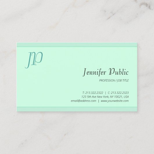 Carte De Visite Élégant Monogramme vert Mint Modèle Script moderne (Dos)