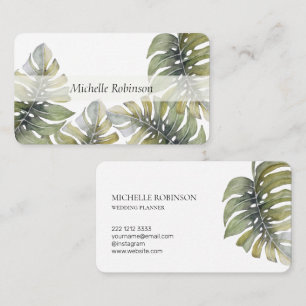 Carte De Visite Élégant Monstera Tropical Aquarelle Professionnel