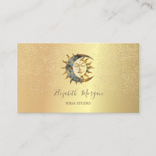 Carte De Visite Elégant Moon Sun Gold Confetti Yoga Studio (Devant)