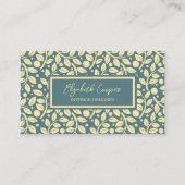 Carte De Visite Elégant Motif bleu et feuille crème (Devant)