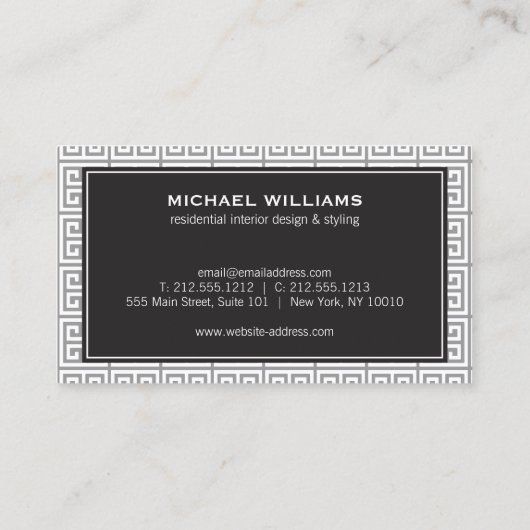 Carte De Visite Élégant Motif de clé grecque en gris/blanc (Dos)