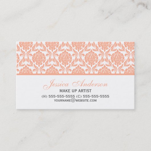 Carte De Visite Elégant motif de Damas de pêche (Devant)