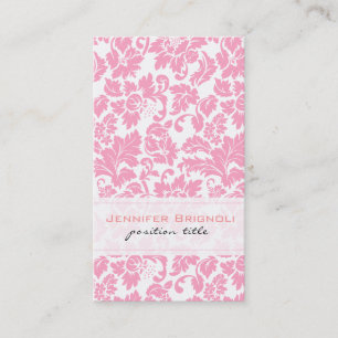 Carte De Visite Élégant Motif de Damas Florales rose et blanc
