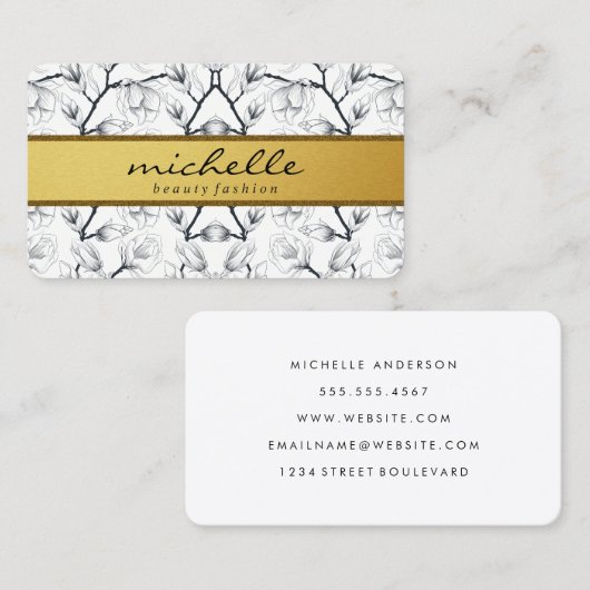 Carte De Visite Élégant Motif de fleurs (Devant / Derrière)
