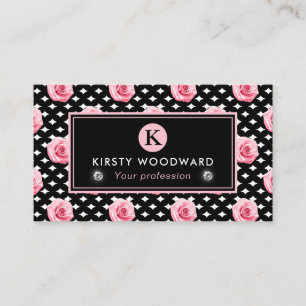 Carte De Visite Élégant motif de roses roses et noires dans le sty