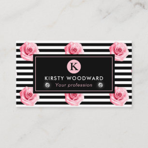 Carte De Visite Élégant motif de roses roses et noires dans le sty
