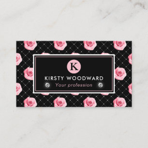 Carte De Visite Élégant motif de roses roses et noires dans le sty