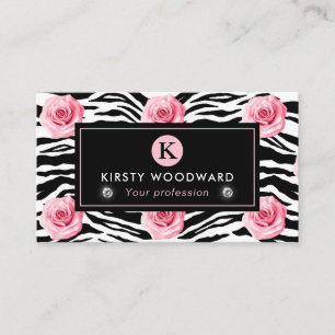 Carte De Visite Élégant motif de roses roses et noires dans le sty