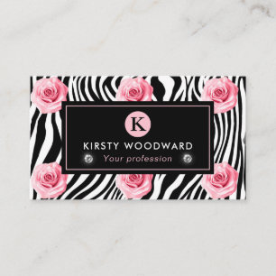 Carte De Visite Élégant motif de roses roses et noires dans le sty
