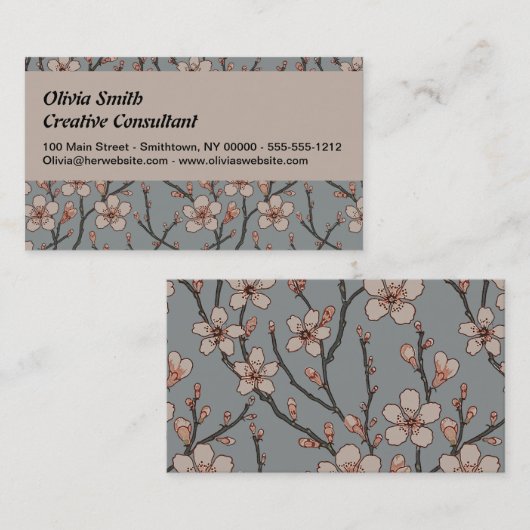 Carte De Visite Élégant Motif Fleur rose Douce Fleur Fleur de Ceri (Devant / Derrière)